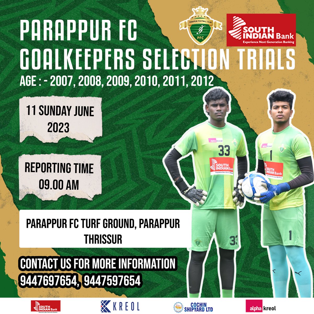 parappurfc's tweet photo. Calling all aspiring keepers! 🔍

Join Parappur FC for our goalkeeper selection trials and showcase your skills between the posts. Don't miss this opportunity to make your mark on Sunday, June 11th, at 9 AM at the Parappur FC Turf Ground🧤

#ParappurFC https://t.co/MWLs2YBKgE