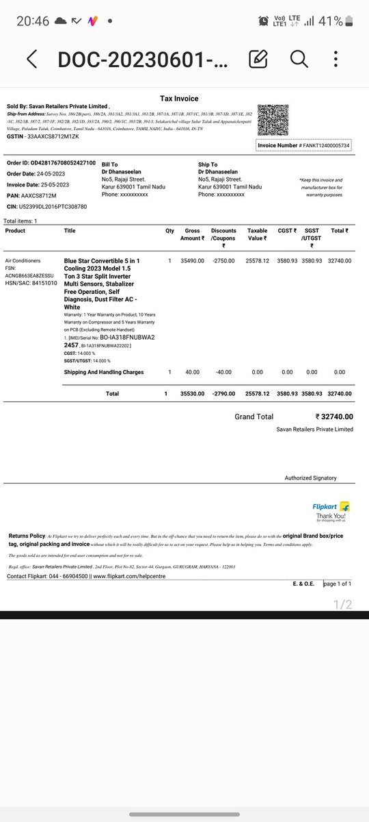 drrajumd's tweet photo. @BlueStarCare Bluestar AC was dead on arrival. LAZY Bluestar guys sitting on my complaint and not responding..Disgusting service and behavior from Bluestar https://t.co/KnNiPeEj2L