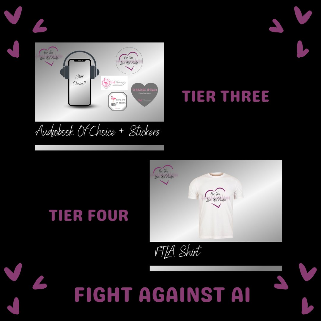 For the Love of Audio
Tier 3 - $25 Early access to any audiobook and PFP stickers
Tier 4 - $25 FTLA Shirt

FLTA Kickstarter takes place all through June  to ramp up our fight against AI in Audiobooks!

kickstarter.com/projects/loveo…

#ForTheLoveOfAudio
#HumanVoiceOnly #PFPFightsAI