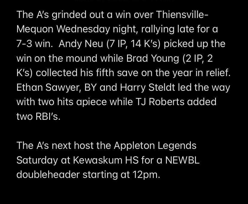 A’s scratch out win over Thiensville-Mequon
