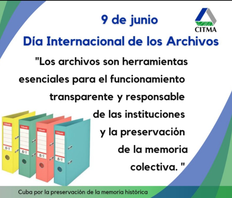 Por el imprescindible rol que poseen los archivos y archiveros en la garantía de un buen gobierno y la preservacion de la memoria histórica de la nacion, 
¡¡FELIZ DÍA INTERNACIONAL DE LOS ARCHIVOS!!#ArchivosUnidos
#Cubarchivos
<a href="/MarthaFerriol/">Martha Ferriol</a> 
<a href="/citmacuba/">Ministerio de Ciencia, Tecnología y Medio Ambiente</a> 
<a href="/ElbaRosaPM/">Elba Rosa</a>