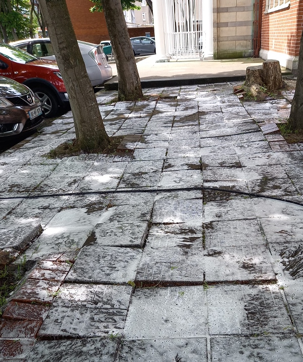 #Powerwashing at Our Lady Of Lourdes Church #SeanMacDermottStreet. Play your part, dispose of your #litter & #dogpoo responsibly.  citizenhub.dublincity.ie. #PersonalResponsibility #PublicDomain #SmallChangesBigImpact #PublicRealm #CivicPride #dogfouling #LeaveNoTrace #BagItBinIt