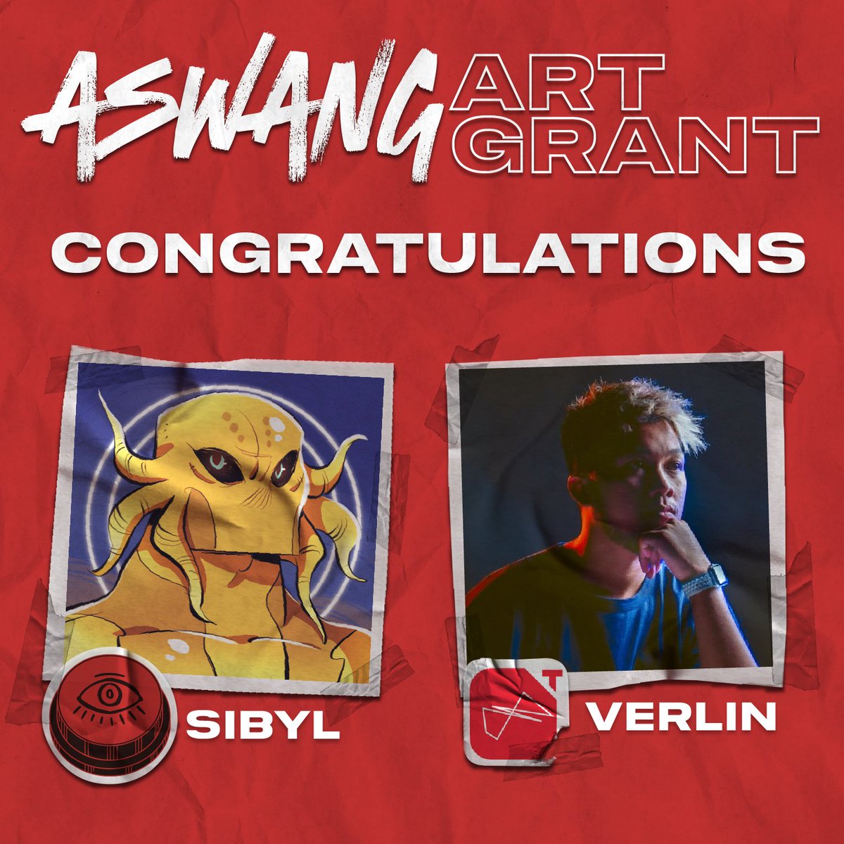 🧵 ASWANG ART GRANTEES

Congratulations to the recipients of the Aswang Art Grant:

<a href="/0xSibyl/">Sibyl ▯</a> (of <a href="/aswanginteract/">Aswang Interactive</a>)
and
<a href="/TitikAtSigya/">Verlin Santos | Titik Poetry</a> (of <a href="/titikpoetry/">Titik Poetry</a>)
