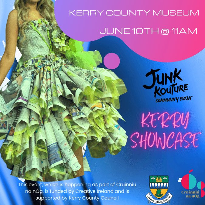Staceyolearyky's tweet photo. Looking forward to this fabulous event tomorrow. Designs from numerous Kerry schools. Grand opening at 11 AM in the Kerry County Museum. So proud of our @MounthawkMercy @junkkouture students. https://t.co/QrPagmbaRy