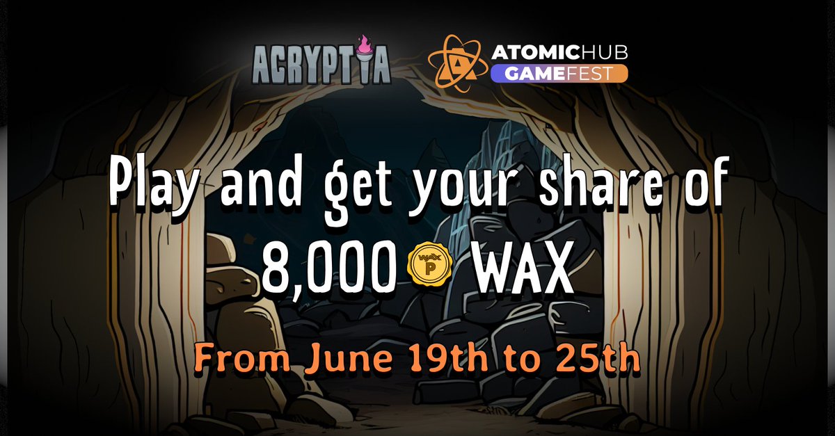 Acryptia x <a href="/AtomicHub/">AtomicHub</a> 🚀

We’re excited to announce that Acryptia will participate in the AtomicHub Game Fest!

Play Acryptia during the event and earn your share of the 8,000 WAX prize 👀

🔗 medium.com/@taco.wax/acry…