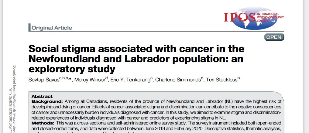 EXCITED to say that our study on cancer-associated stigma and discrimination in #NewfoundlandAndLabrador has been published!! 👏

Grateful for all study participants and funders @BHCRI and @MUNMed♥️

Access it here:
journals.lww.com/jporp/Fulltext…

#NLCancer #CancerStigma #Discrimination