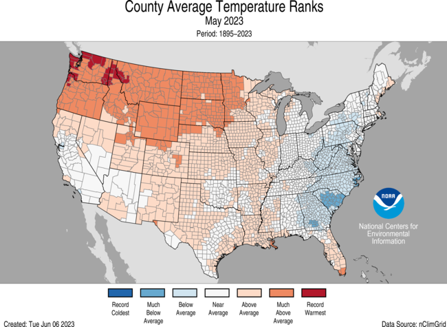 NOAANCEI's tweet photo. Find more information about the May 2023 U.S. Climate Report, including individual state and county information, as well as downloadable maps: https://t.co/P5CoxcUamy #StateofClimate @NOAA https://t.co/leBOkk99y7