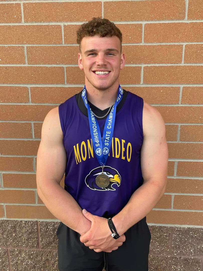 MontevideoFB's tweet photo. STATE CHAMP!!  Congrats to our own Francis O��Malley on being the 2023 shot put state champion!! https://t.co/JHplo5zEuu
