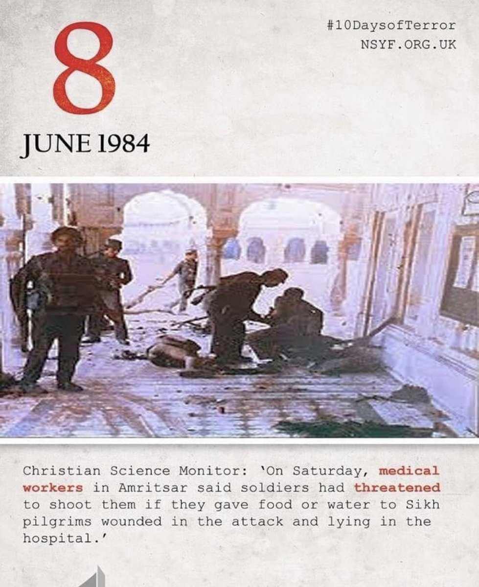 TvHanji's tweet photo. 8th June 1984

Although there was a media blackout in Panjab, the news had spread about the assault on Sri Darbar Sahib &amp; over 5,000 Sikh Soldiers mutinied against the indian army in a bid to get Amritsar to join the Khalsa Fauj. 

#NeverForget1984 https://t.co/13UTXyC55z