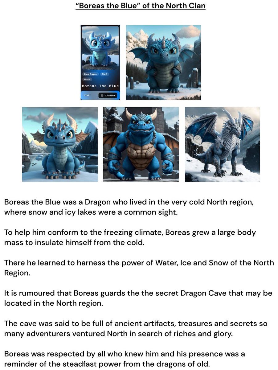 Here's Boreas the Blue Dragon from the Cold North Region of <a href="/OfficialTCGCoin/">TCG World</a> TCG World #Metaverse 

Read more here:
tcg.world/dragon-bible

#NFT #NFTCommmunity