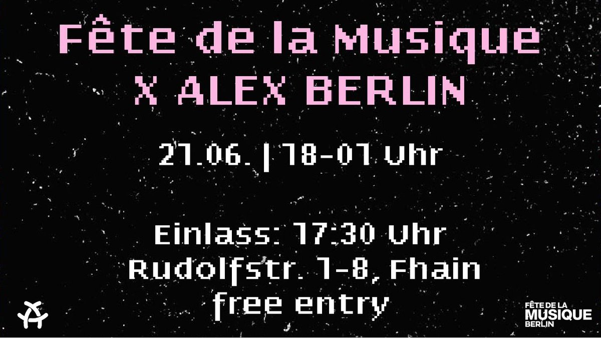 Wir feiern mit euch den längsten Tag und die kürzeste Nacht des Jahres am 21. Juni 2023 bei der <a href="/FETEberlin/">Fête de la Musique</a>! Friedrichshain-Kreuzberg ist der diesjährige Partnerbezirk, daher machen wir von 18-01 Uhr das ALEX-Studio zur Bühne mit Bands &amp; DJ-Sets live vor Ort &amp; im TV &amp; Stream!