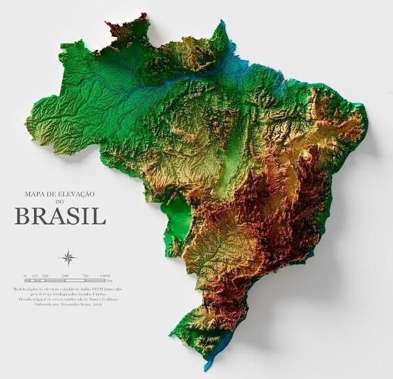 Topography map of Brazil