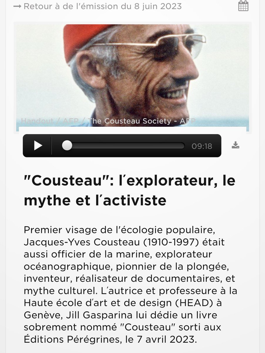 LesPeregrines's tweet photo. Jill Gasparina  était hier au micro de Huma Khamis Madden dans l'émission CQFD sur la RTS !
10 minutes d'entretien pour découvrir la vie tumultueuse du commandant Cousteau : https://t.co/TpU65lSE1R https://t.co/PLtGlk3OWh