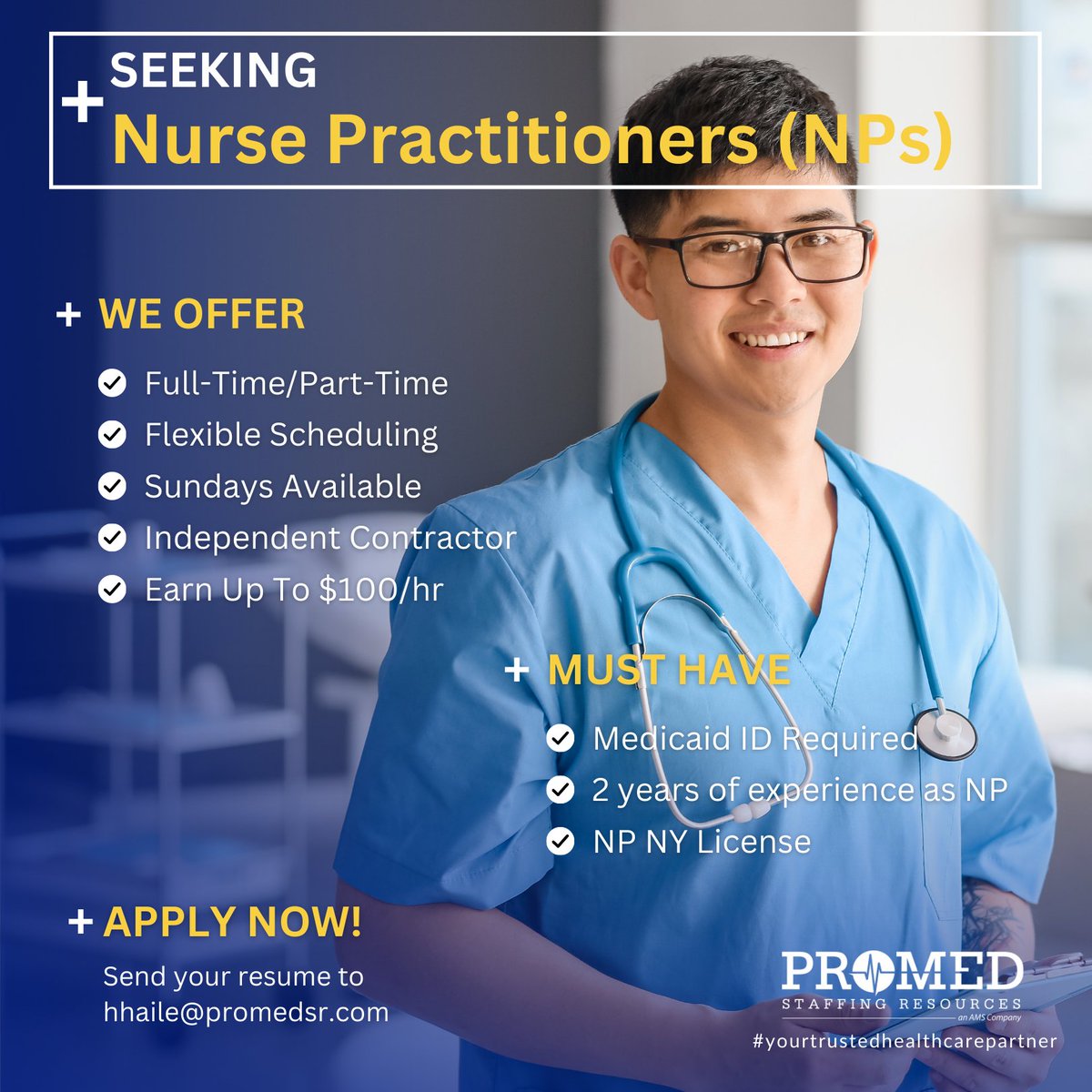 #nursepractitioners, are you looking for a #rewardingassignment? Apply now by emailing Hemeden Haile at hhaile@promedsr.com or call her at (212) 719-9600.
   
#maximus #promedsr #nursepractitionerjobs #nursepractitionersinyc #newyorknursepractitioners #practitionerorder
