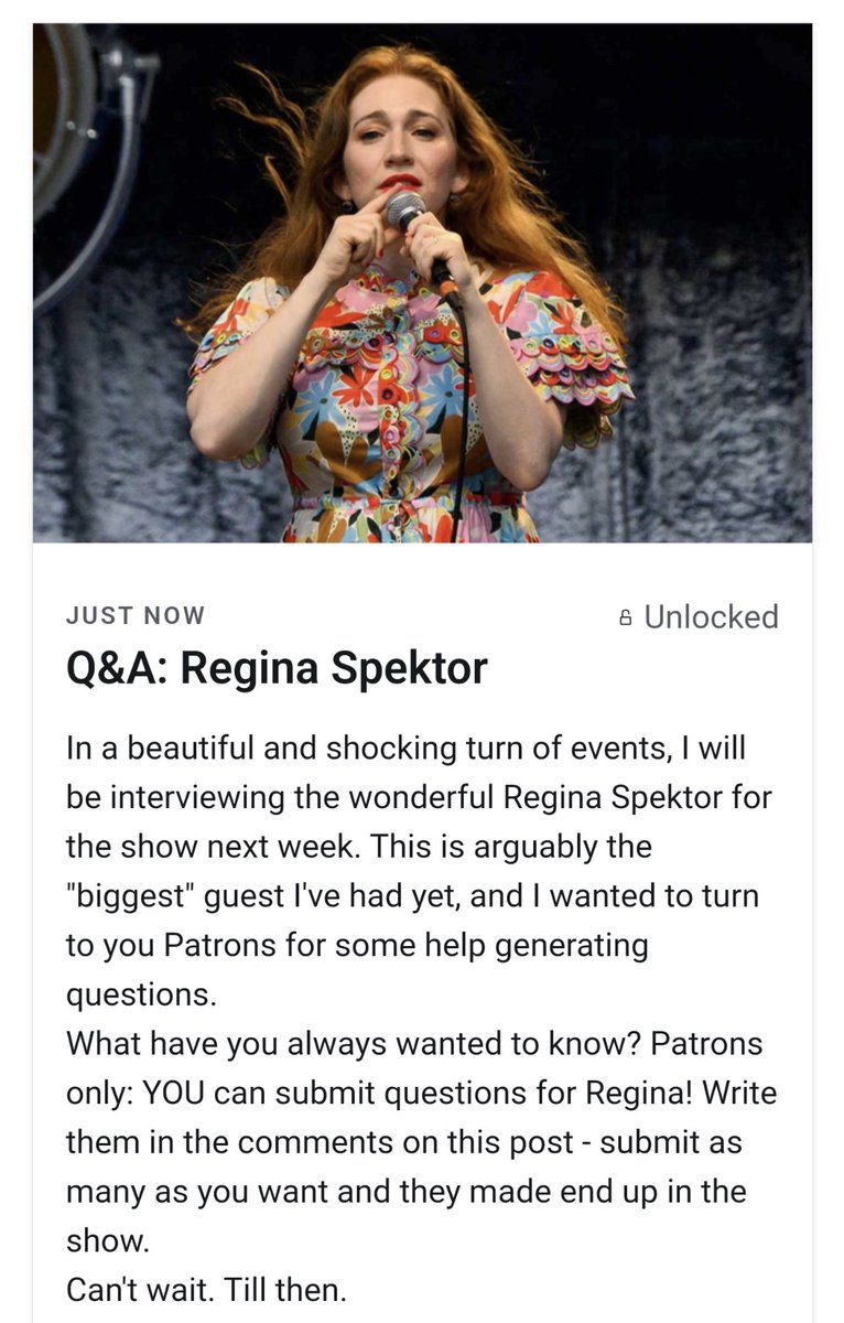 Can't believe this is happening, but...

Become a Patron today to submit questions for my chat with queen regina

patreon.com/meetourmakers