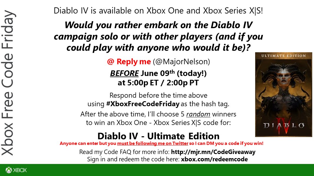 #XboxFreeCodeFriday time. Read this and you could win a code for #DiabloIV - Ultimate Edition on Xbox One - Xbox Series X|S. Good luck!