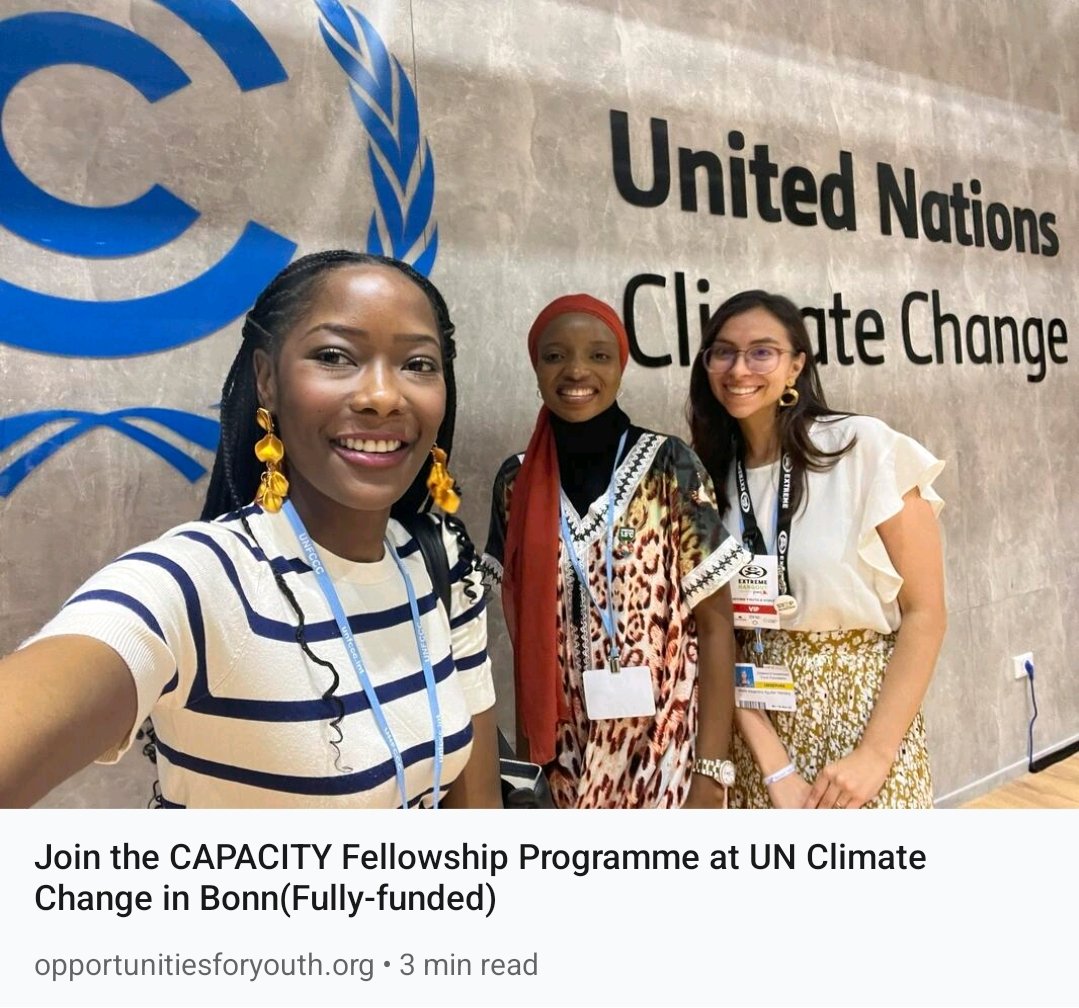 🌍 Join the fully-funded CAPACITY Fellowship Programme at UN Climate Change in Bonn, Germany! Open to individuals from eligible LDCs and SIDS. Monthly stipend of EUR 4500. Apply by June 16. 

Link: bit.ly/3WpBzy0

 #ClimateAction #ClimateChange #Fellowship #opportunity