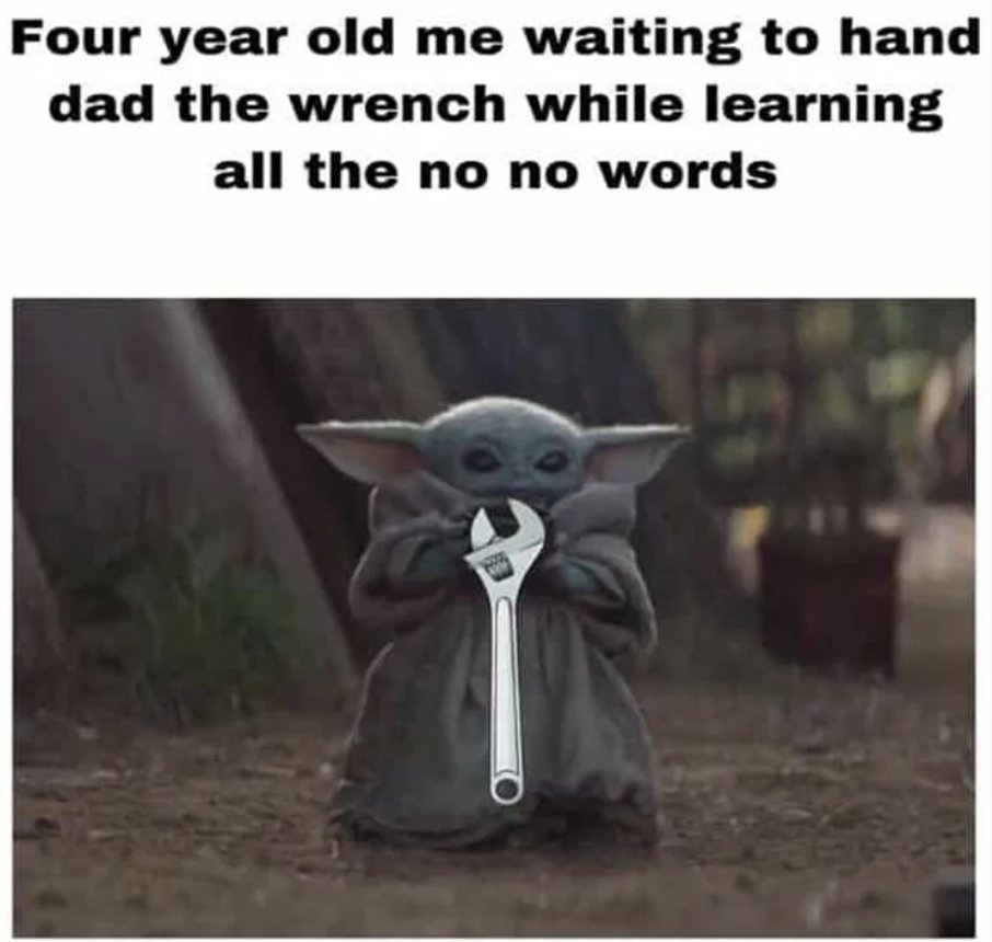 Good times... 

#waiting #dadandson #dadanddaughter #helpingdad #helpingdaddywork #wrench #babyyoda #babyyodamemes #wheniwasyoung