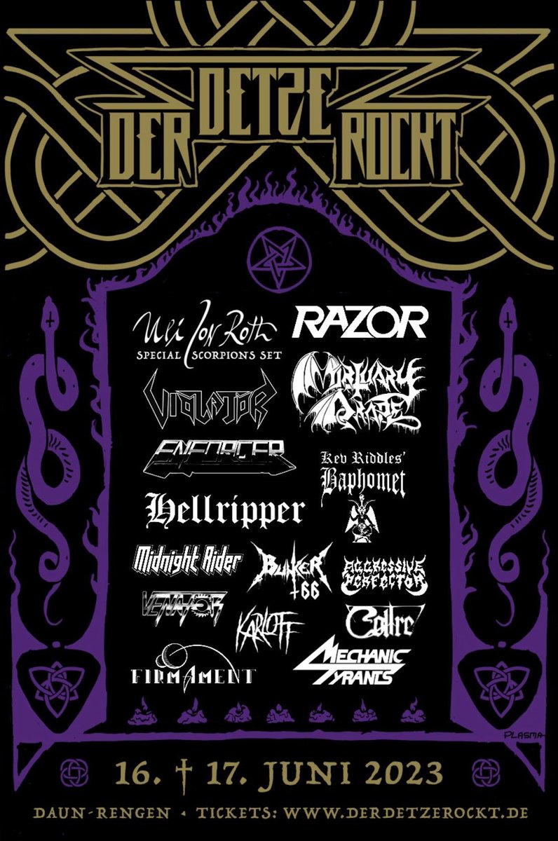 That's where we'll be in a week! We loved the experience last year, and the billing for this one is worth the travel too. If you want to learn about DER DETZE ROCKT and read the report from the last edition Simone wrote, here's an article on Metal Rules: metal-rules.com/2023/06/07/der…
