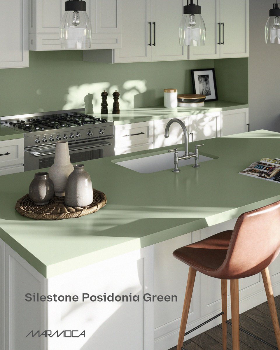 Silestone Posidonia Green presenta un color único en toda la gama, está inspirado en la naturaleza y es capaz de protagonizar al instante.

 Es ideal para combinar junto a otros materiales en un mismo ambiente.
