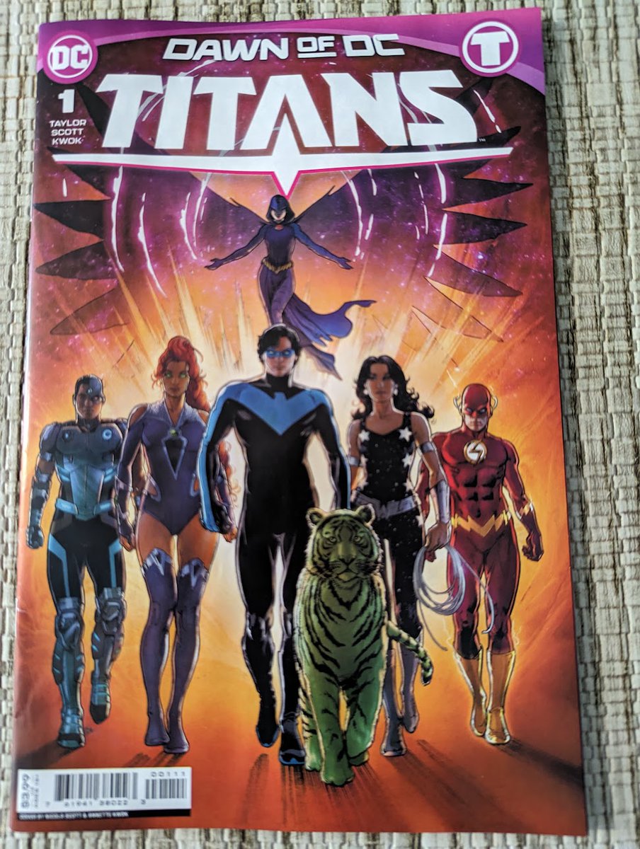 Jimmy's Reviews:  #Titans. Issue 1.  #TomTaylor writer. #NicolaScott, artist.  One of the TItans falls, dies~~. How can #Grayson lead a team to replace #JusticeLeague now?  #Raven and #BeastBoy, a couple?  #PeaceMaker does not play nice.
