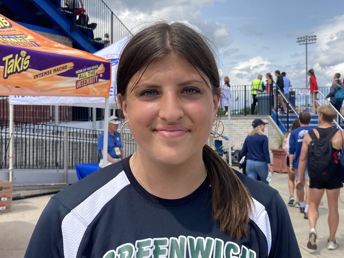 Greenwich’s Kiersten Alling set a PR by 5 feet to place second in the D-2 girls discus at 127 feet #518track