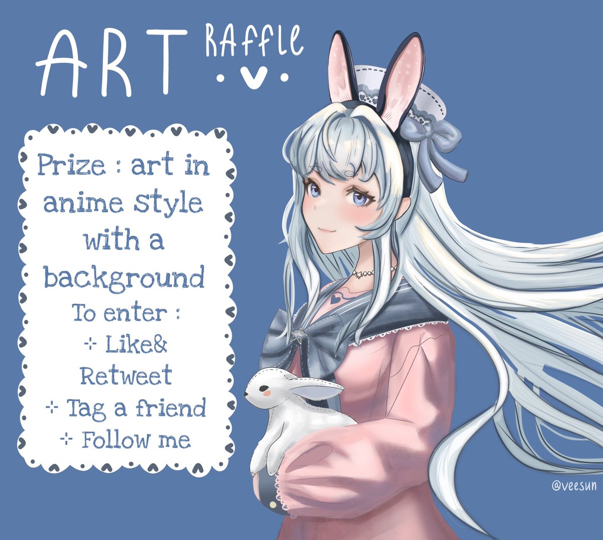 veesun_artist's tweet photo. ⊹✧ ART RAFFLE ✧⊹ 

hey! here is my first art raffle! Good luck! 🍓

`Prize : art in anime style with a background 

`To enter :
  ⊹ Like&amp; Retweet
  ⊹ Tag a friend 
  ⊹ Follow me

`Ends:
⊹✧July 9th ✧⊹
| #art #artraffle #raffle https://t.co/XNtQtOfFls