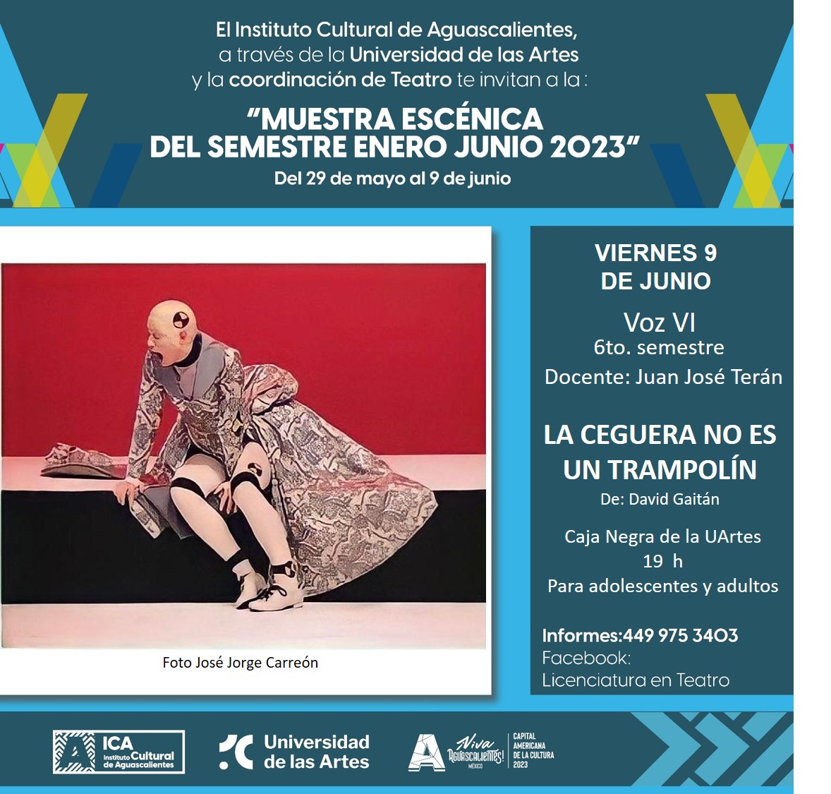 El día de hoy te invitamos a la increíble #función de nuestra muestra escénica de #teatro 2023, ¡reserva el horario y no te la pierdas!
#ViveICA #ElGiganteDeMéxico #CapitalAmericanaDeLaCultura