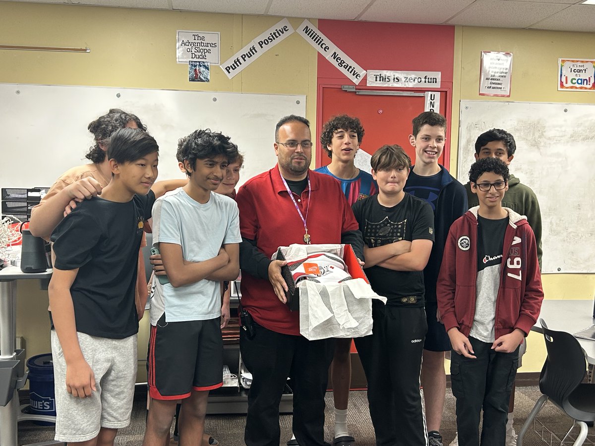 Today an outstanding group of 8th grade
<a href="/bpbroncos/">Boulan Park</a> students gave a gift of
<a href="/Jumpman23/">Jordan</a> shoes to Mr. Sam, our campus aide. Kristijann, Caleb, Cameron, Faris, Ben, Filo, Ibrahim, Kevin, Cole, Sebastian, Taim, Anirvin, Aditya and Ansh epitomizing what it means to be a Bronco!!!