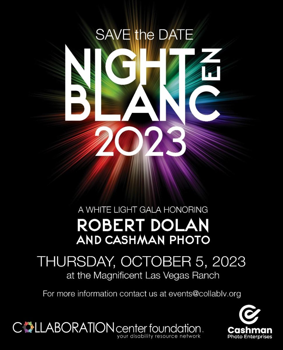 We are currently looking for Night en Blanc sponsors. Everything from donations of silent auction items, bar/food vendors, and table sponsors.

classy.org/event/night-en…

#nightenblanc #whitelightgala #collablv #CCF #vegas #disabilityevent #disabilityfundraiser