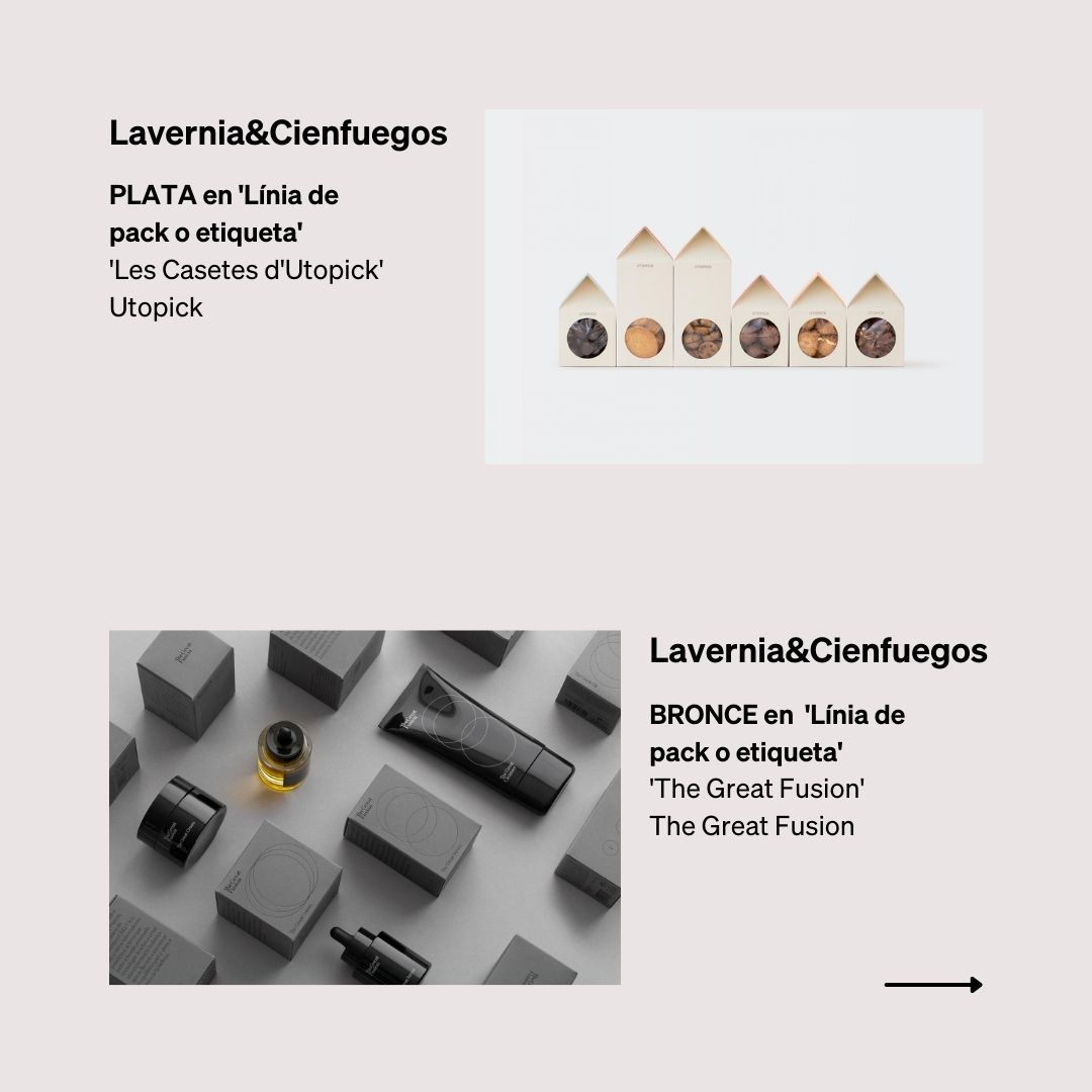 #PremiosLaus2023

Lavernia & Cienfuegos Design (@LyC_Design)
🔺Plata en 'Línea de pack o etiqueta' con 'Les Casetes d'Utopick', para @Utopickcacao 
🔺Bronce en 'Línea de pack o etiqueta' con 'The Great Fusion', para The Great Fusion

(5/6)➕👇