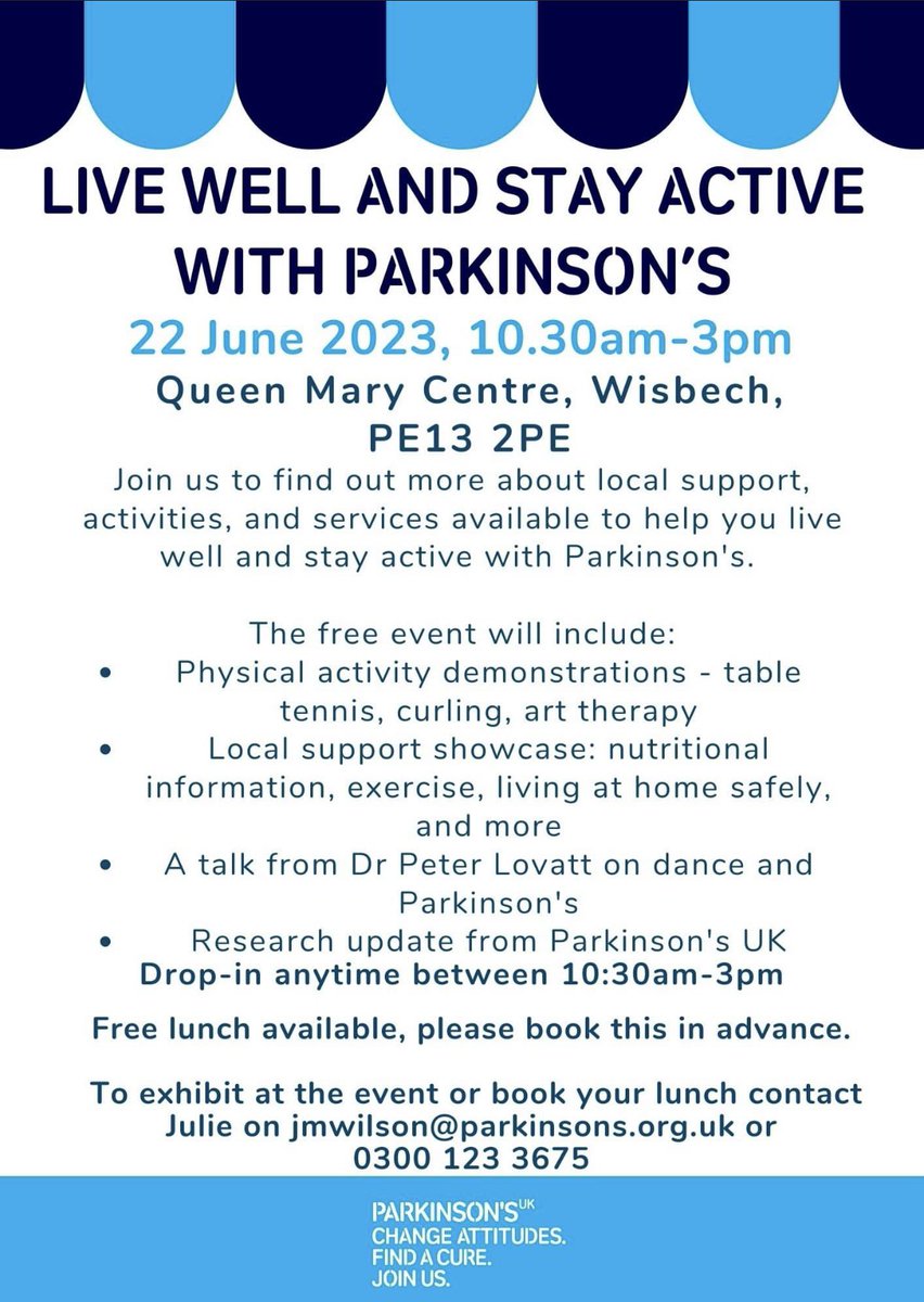 Do you have or know someone with Parkinson’s? Come along to this free event to find out what support and activities are available to you to help you to live well with Parkinson’s. 
<a href="/ParkinsonsUK/">Parkinson's UK</a> <a href="/DrPeterLovatt/">Peter Lovatt</a> <a href="/crassell2/">Caroline Rassell</a> <a href="/PJacksonClark/">Paul Jackson-Clark</a>