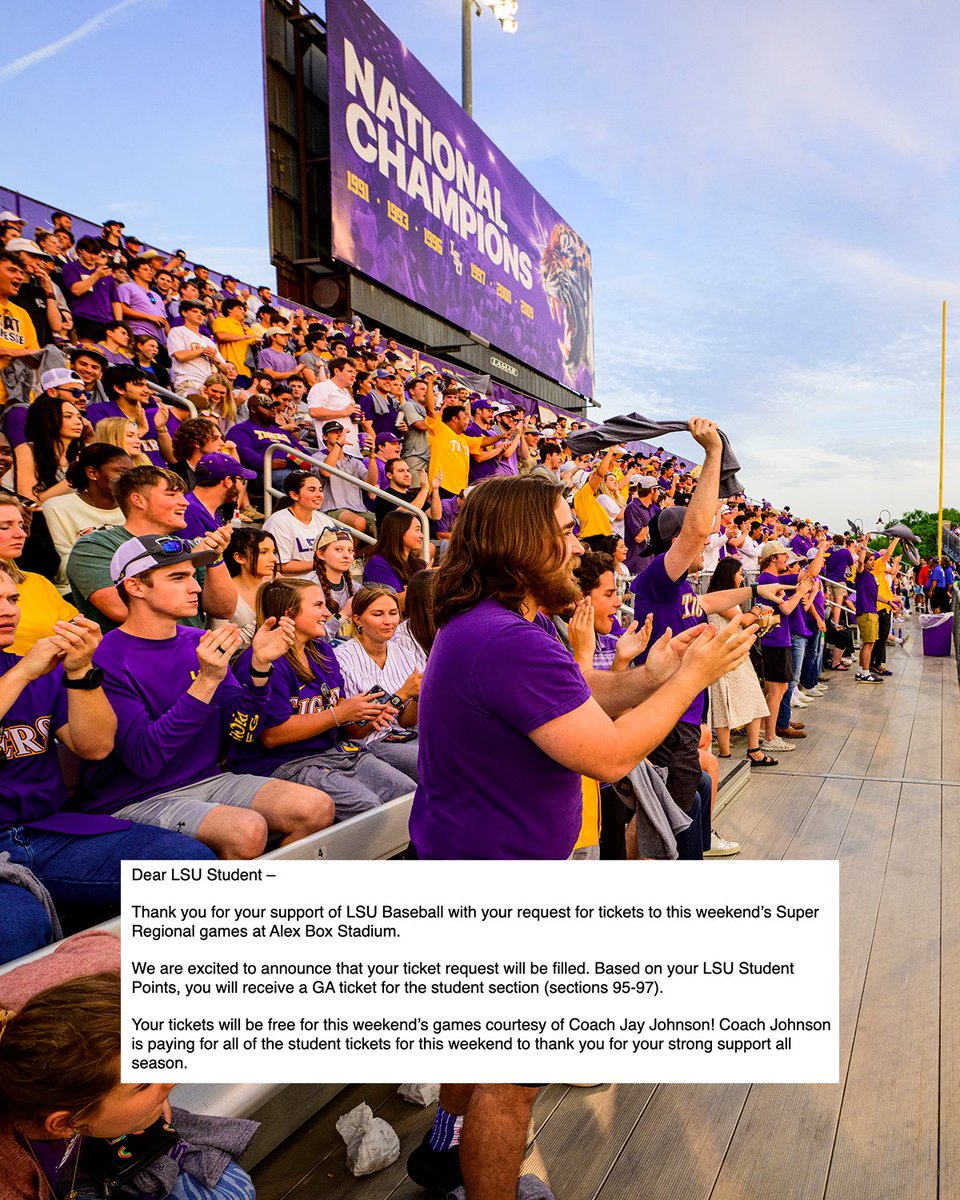 Be Loud &amp; Be Proud

Shoutout to <a href="/LSUCoachJ/">Jay Johnson</a> for getting the students into Supers for free!