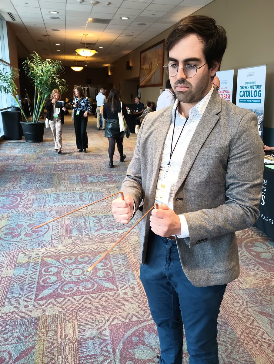 True story. I was lost in the hallway at #MHA2023 when I ran into Jaxon Washburn who luckily had dowsing rods purchased at a haunted house. I asked which way to go and the rods directed me to continue down the hall. Now I'm safely in the correct panel.
<a href="/jaxoninaction/">Jaxon</a>