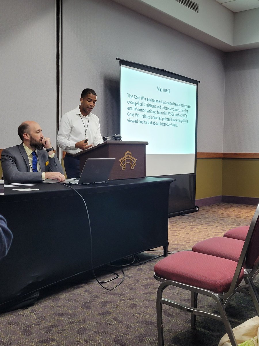 Brooke LeFevre (@brookelefevre) on Twitter photo Excited to have a fellow <a href="/BaylorHistory/">Baylor History</a> student <a href="/AmadiAmaitsa/">Amadi</a> at <a href="/MormonHistAssoc/">Mormon History Association</a> talking about his fascinating research on evangelical antimormonism in the Cold War context!
And <a href="/BenjaminEPark/">Benjamin Park</a> to comment! Excited to have a fellow <a href="/BaylorHistory/">Baylor History</a> student <a href="/AmadiAmaitsa/">Amadi</a> at <a href="/MormonHistAssoc/">Mormon History Association</a> talking about his fascinating research on evangelical antimormonism in the Cold War context!
And <a href="/BenjaminEPark/">Benjamin Park</a> to comment!