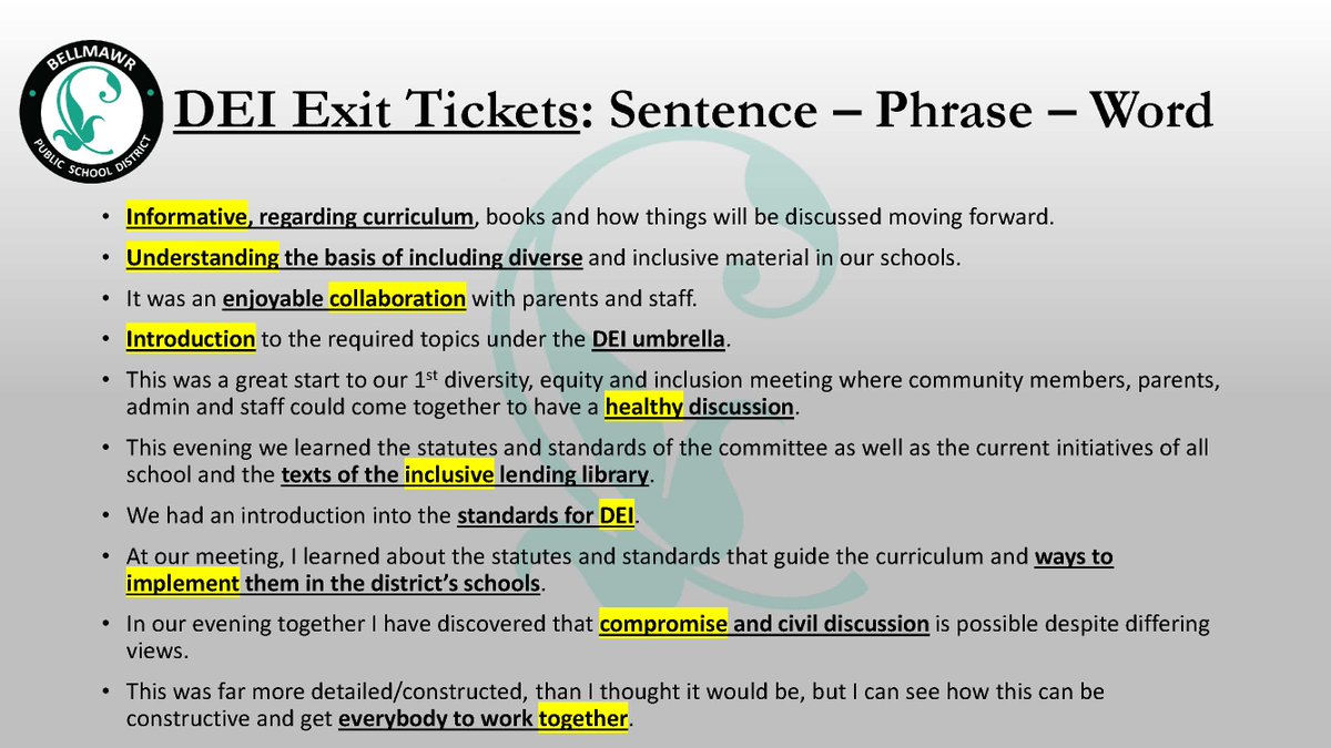 First DEI meeting to include parents, teachers and admin. The evening couldn't have been more positive and productive! If there's any doubt, just checkout the exit tickets below! @bellmawrschools @DanielleSochor @hvisdas @HRC @NJDOECamden @NewJerseyDOE