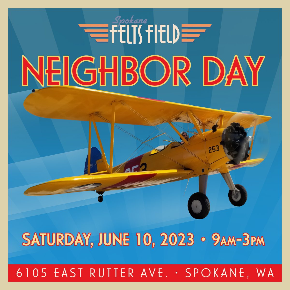 iflyspokane's tweet photo. The 2023 Felts Field Neighbor Day is tomorrow! The event lasts from 9:00am-3:00pm and is free to open to the public. For more information visit https://t.co/EyZsZ6tpoP. We hope to see you at Neighbor Day! #spokane #feltsfield #iflyspokane https://t.co/FqSGxoJFbf