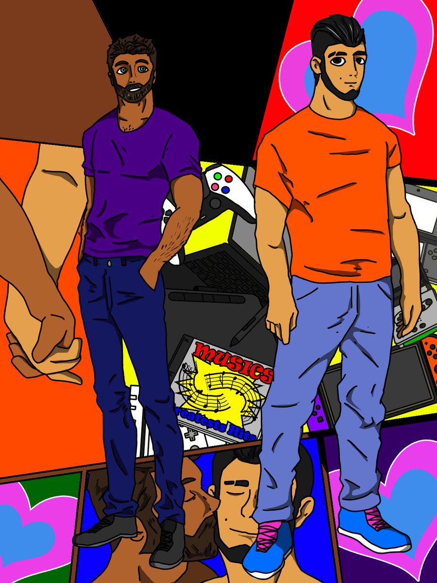 perezluisecrea1's tweet photo. Happy Pride! Here's a peice I did showcasing my fiancé @blzkn90 and me with pride colors and some of our favorite things to do in the background. https://t.co/dPjatHHfha