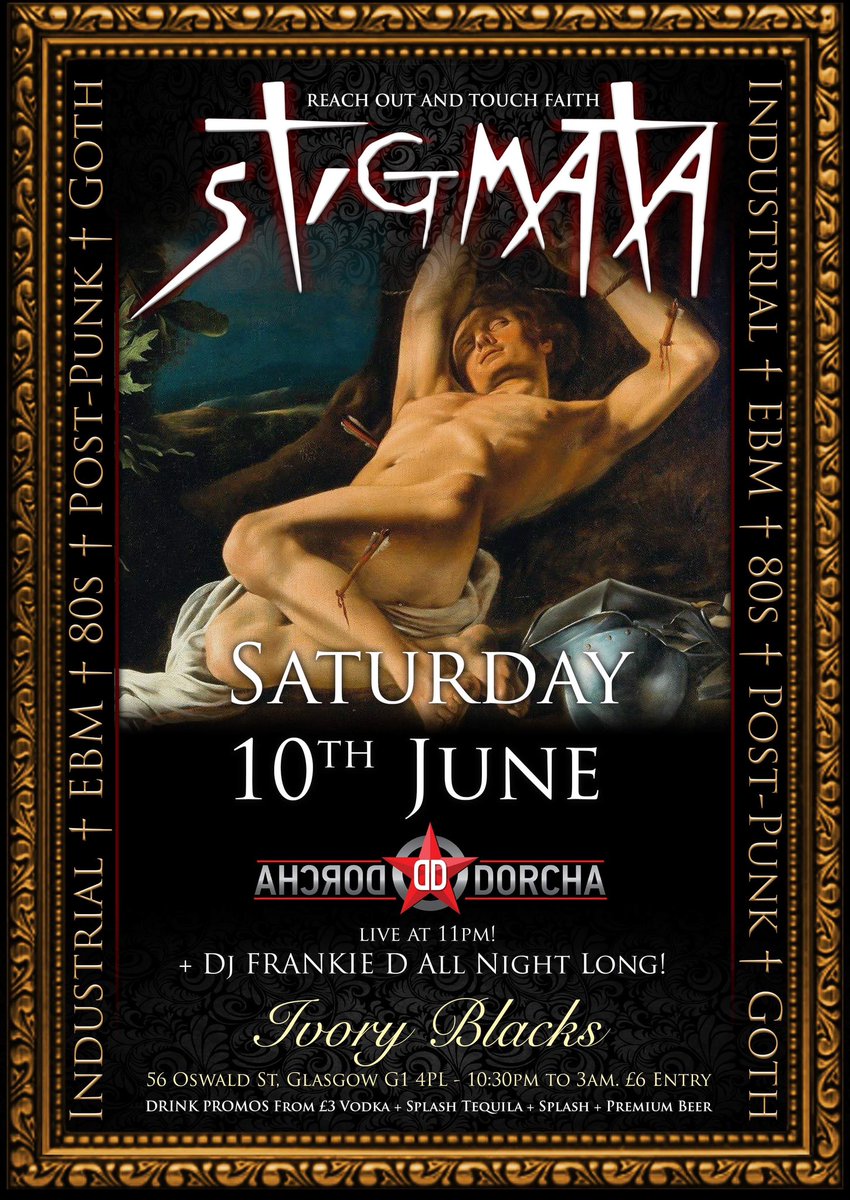 Tomorrow (Saturday) Club Stigmata plus DORCHA DORCHA live at 11pm! #ClubStigmata #IvoryBlacks #DorcaDorcha #Goth #postpunk #ebm #80s