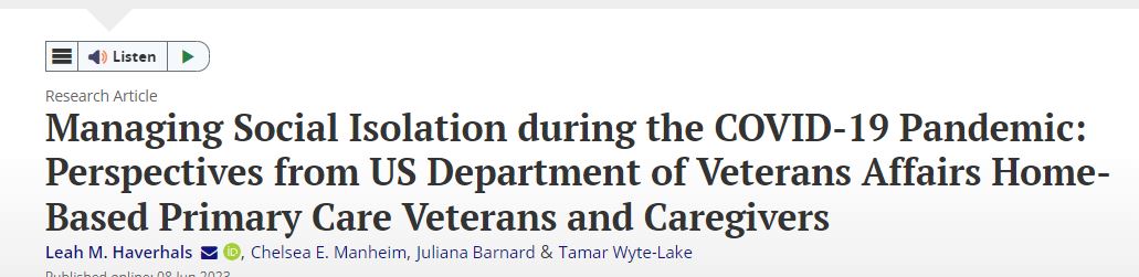 Leah Haverhals, PhD, MA (@lmhaverhals) on Twitter photo Needing some weekend reading material? We have a new publication in Military Behavioral Health on older #Veterans & their #Caregivers managing #socialisolation during the pandemic. Full text here! tinyurl.com/46xcfy75 <a href="/tandfonline/">Taylor & Francis Research Insights</a> Needing some weekend reading material? We have a new publication in Military Behavioral Health on older #Veterans & their #Caregivers managing #socialisolation during the pandemic. Full text here! tinyurl.com/46xcfy75 <a href="/tandfonline/">Taylor & Francis Research Insights</a>