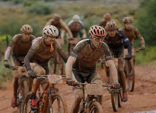 It is amazing the number of high level racers and national cycling press types whining about the Unbound route. Folks, you could have chosen to not ride. Weather is always a factor. Go find a velodrome if that doesn't work for you.

Pic from 2014 Cape Epic for attention purposes.