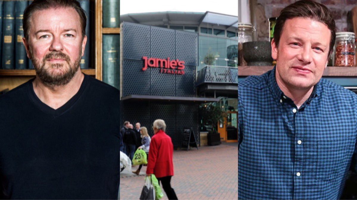 Ricky Gervais spends £2.3m reopening the former Jamie’s Italian restaurant in Reading as ‘Turkey Twizzler Paradise’ just to upset Jamie Oliver