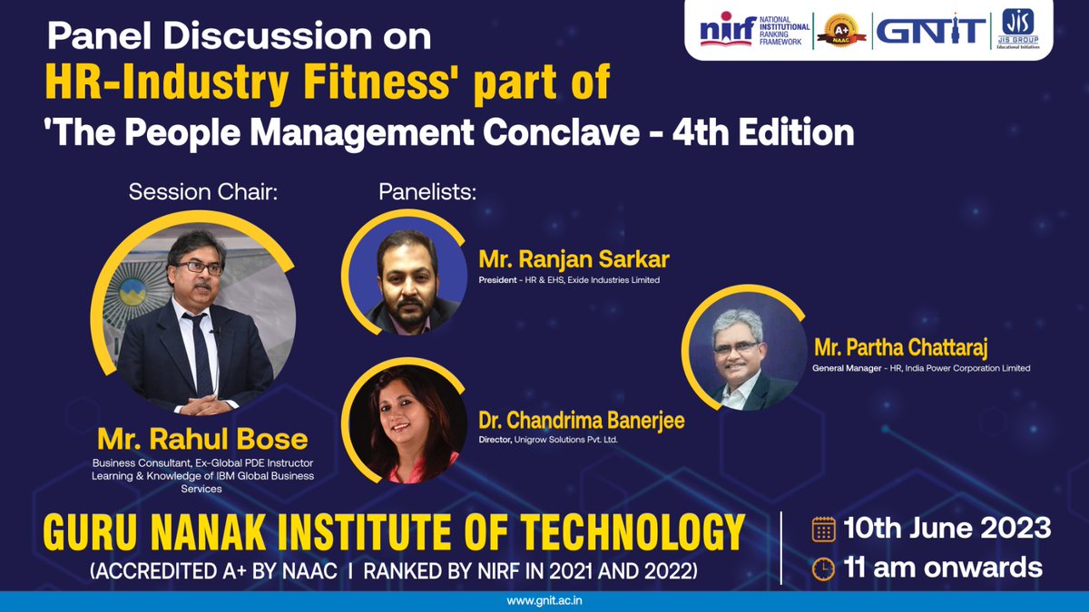 Panel Discussion on
HR -Industry Fitness
part of
The People Management Conclave
BCC&I and GNIT Presentation
10 June 2023, 11:00 AM onwards
Contact: 9432012681 / 9073322523 gnit.ac.in

#PanelDiscussion #discussion #HR #HRTech #hrjobs #HRServices
#hrconsultancy