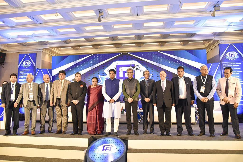 PiyushGoyal's tweet photo. Addressed the Diamond jubilee function of the Federation of Freight Forwarders' Associations in India. 

Urged stakeholders to leverage India’s growing logistics ecosystem to give further boost to India’s share in the global value chain networks. https://t.co/RIZAWZQdlp
