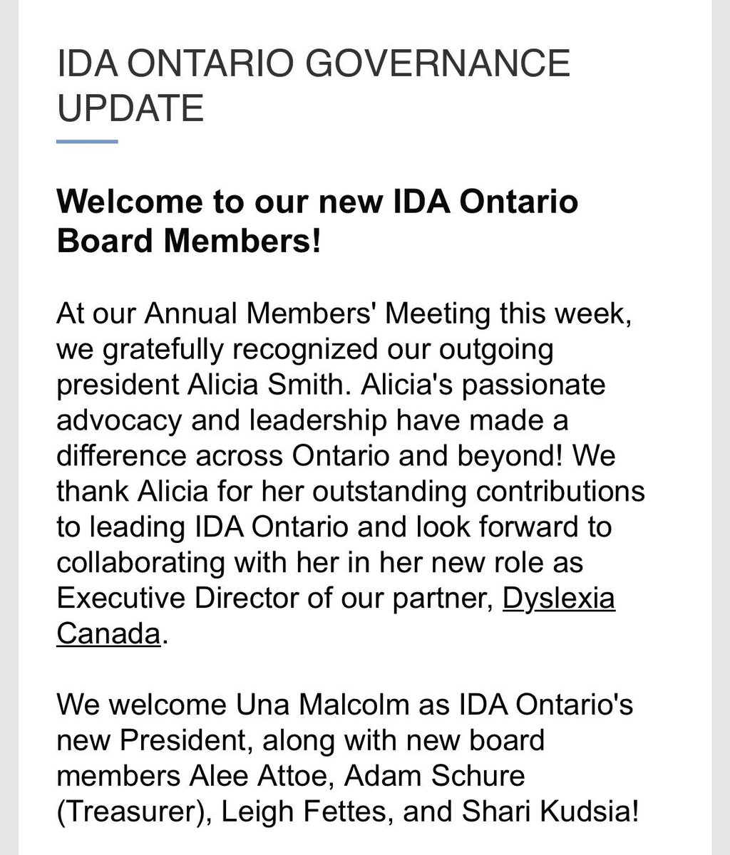 Congratulations, <a href="/unamalcolm/">Una Malcolm (she/her)</a>! 🥳 It warms my heart to know such a passionate and knowledgeable person is stepping into this role. Also a big congratulations to <a href="/lcfettes/">Leigh Fettes</a> - another amazing addition to the IDA board! Makes me so hopeful for the future of literacy in Ontario! 📚