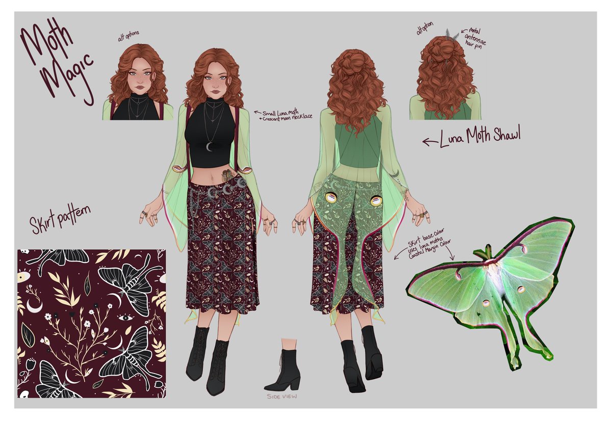 katsabbat's tweet photo. This is my first go at cosmetic/outfit designing outside of things for myself, I whipped this up kind of quick, but I love it. I freakin' love moths 🖤 https://t.co/y8qKhsKMs3