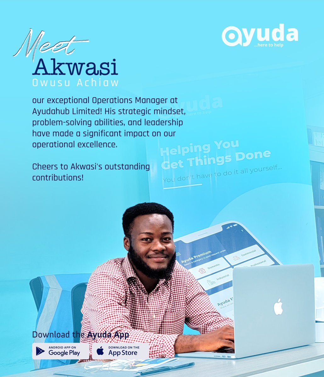 Meet Akwasi Owusu Achiaw, our exceptional Operations Manager at Ayudahub Limited! 

#EmployeeHighlight #OperationsManager #AyudahubLimited #AyudaApp #OperationalExcellence #Leadership #ProblemSolver
