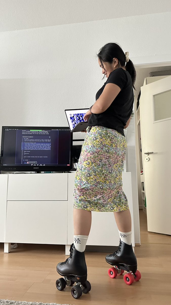 proy_b's tweet photo. Our set up - roller skating while watching #intodesignsystems conference, because why not? 😆 https://t.co/rO7VyAHE4a