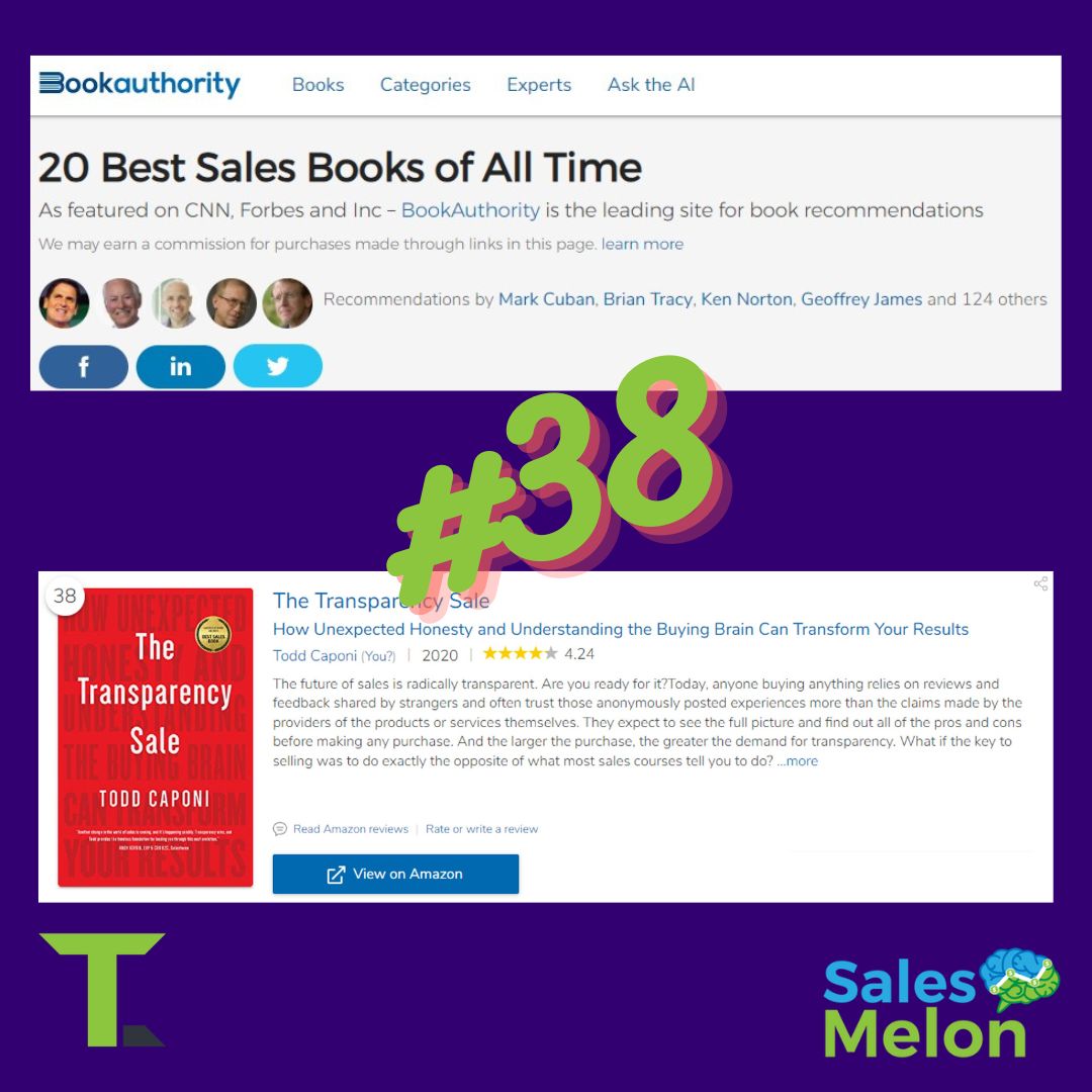 tcaponi's tweet photo. The Transparency Sale keeps inching its way up Book Authority's "Best Sales Books of All Time" list - now in 38th (which is weird since it's the "20 Best...", but anyway)...while the list misses the incredible books from the early 1900s, I'll take it!
#transparencysale https://t.co/7xvQt96UE4