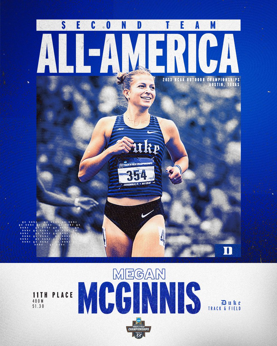 Megan McGinnis broke her own school record AGAIN to earn Second Team All-America Honors!🔥

She closed out her incredible 400m season with a 51.30 and 11th place finish at the NCAA Outdoor Championships!

#GoDuke